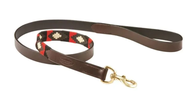 Weatherbeeta Polo Leather Dog Lead Cowdray- Brown/Black/Red/White Medium